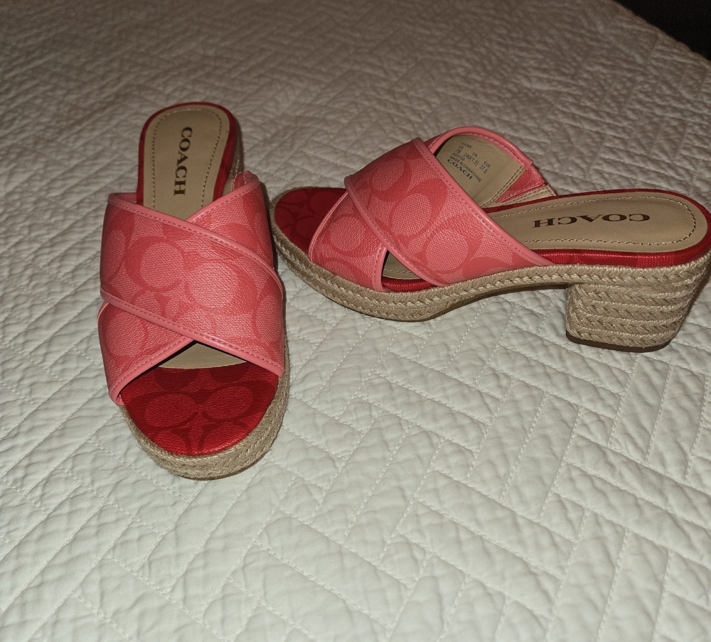 Coach Coral Pink Mules with Woven Heel